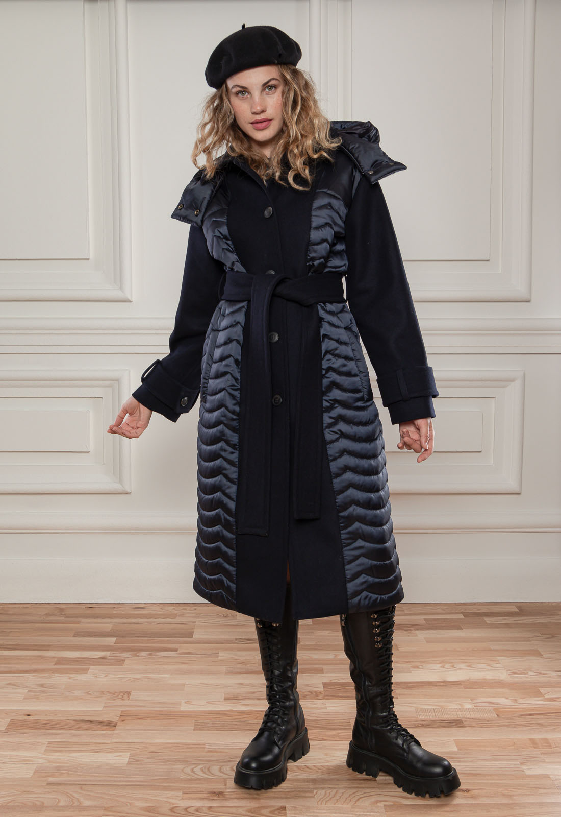 Комбинированное стеганое пальто Ферн
